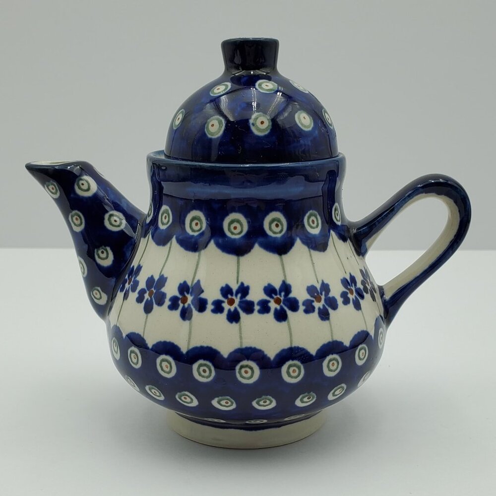 Polish Pottery Floral Peacock Small Teapot Flowering Peacock Coffee Pot Creamer